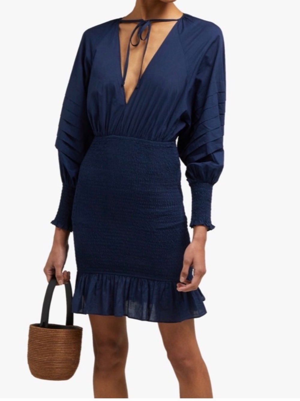 Rhode Anya Blue Smocked Mini Dress